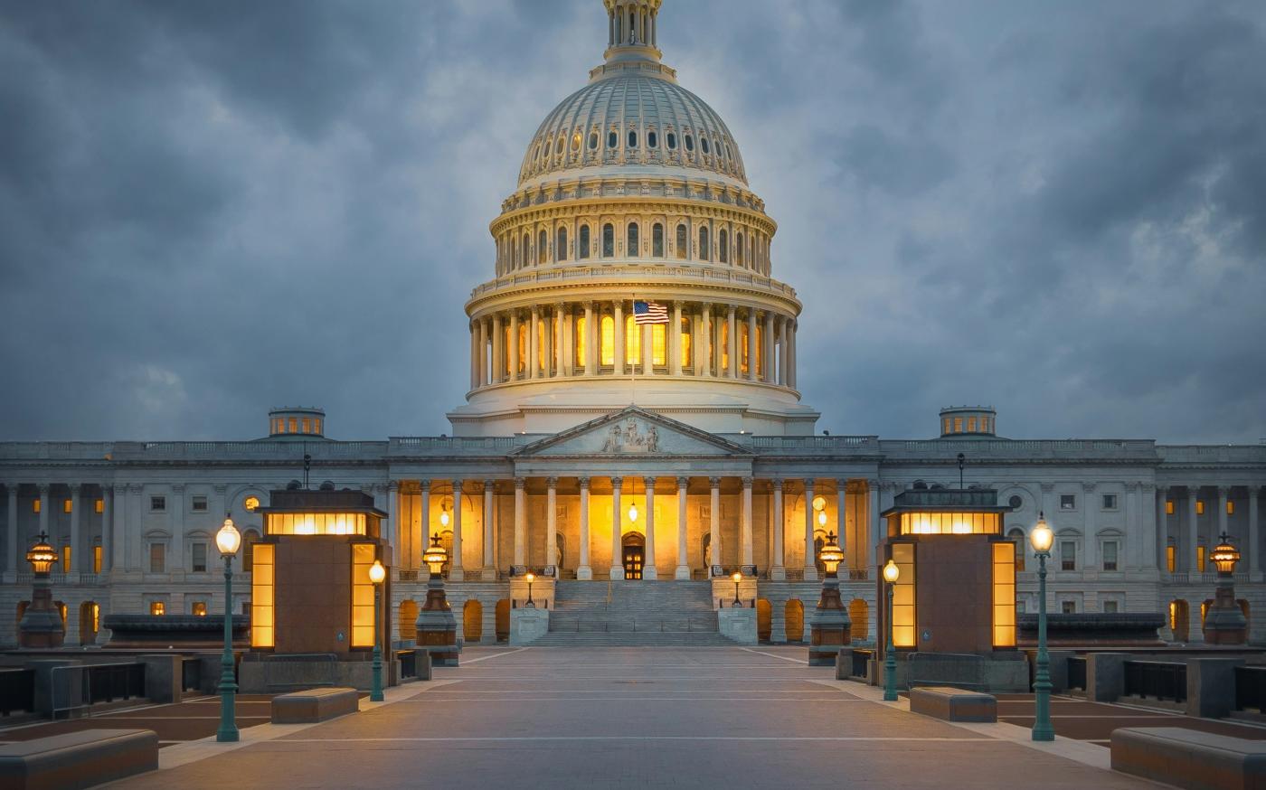 The u s capitol building lit up at night by Pierre Blaché courtesy of Unsplash.